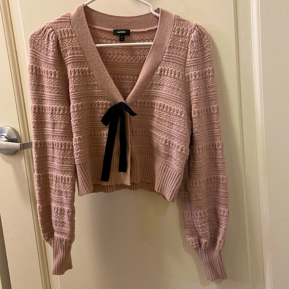 Textured V-Neck Bow Cardigan